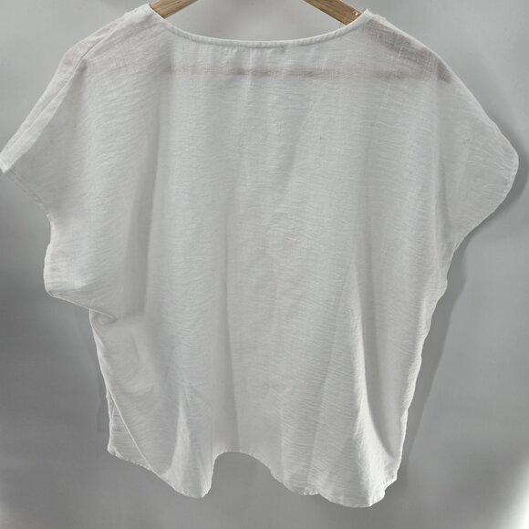 White Embroidered V-Neck Gauze Blouse - Picture 3 of 13